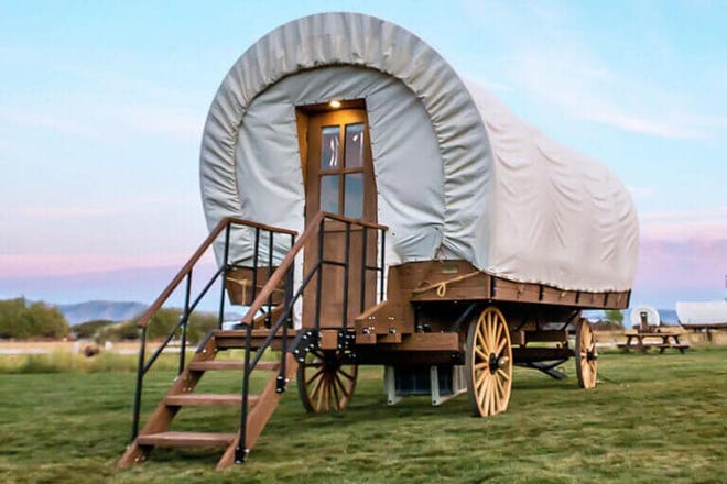 Michelle Neuzil, owner-operator of TC Performance Horses and House Mountain Retreat in Corryton, spotted this covered Conestoga wagon at a glamping conference in Colorado and knew she wanted to add it to her property as an option for guests.