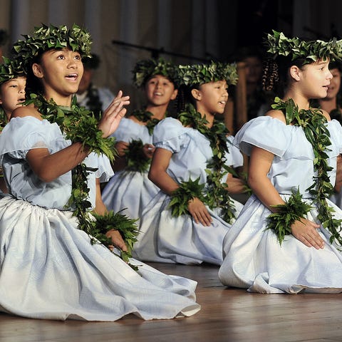 A group hula kahiko performance from Friday.