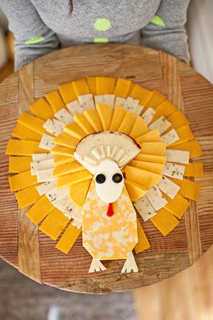 Turkey shaped cheese board from A Beautiful Mess