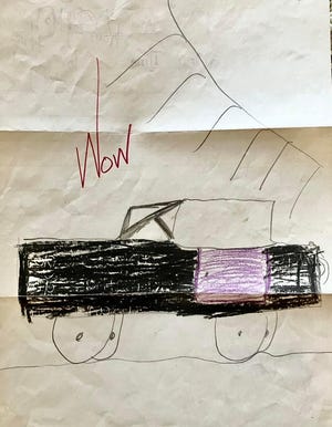 Peter Bejin drew this picture of a Ford truck at age 7. He grew up to become a Ford Super Duty engineering manager and will be in America's Thanksgiving Parade in Detroit on the new Ford float Thursday, November 24, 2022.
