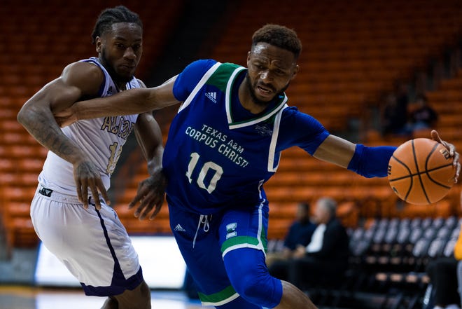 Texas A&M Corpus Christi's Isaac Mushila (10) at the Jim Forbes Classic against Alcorn on Wednesday, Nov. 23, 2022, at the Don Haskins Center in El Paso.