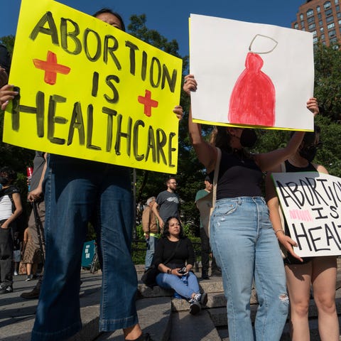 Abortion-rights activists demonstrate on Jun 24, 2