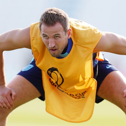 England's Harry Kane during practice on Thursday.