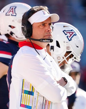 Nov 25, 2022; Tucson, AZ, USA;  Arizona Wildcats head coach Jedd Fisch against the Arizona State Sun Devils in the first half during the Territorial Cup game at Arizona Stadium.