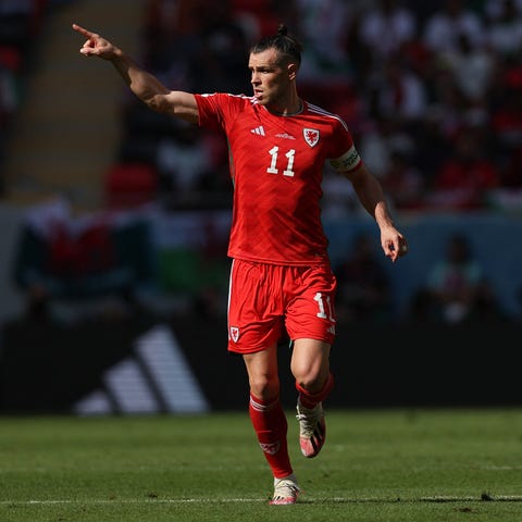 Wales' forward Gareth Bale reacts during the Qatar