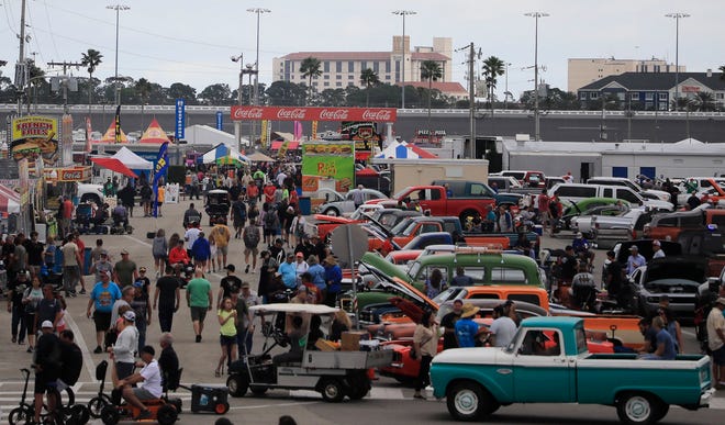Classic car fans pack the infield at Daytona International Speedway on Saturday for the Fall Turkey Run. The event runs through Sunday in Daytona Beach.