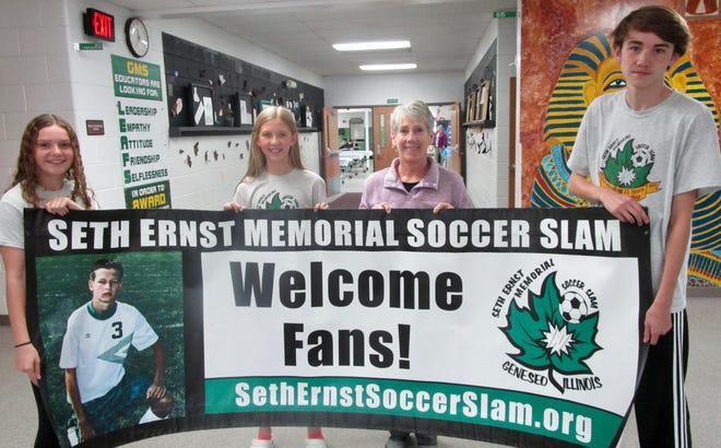 Evelyn DeBaene, Stella Smith, Jill DePauw, and Owen Finegan will be among the players at the upcoming 16th Annual Seth Ernst Memorial Soccer Slam tournament at the Geneseo Foundation Activity Center. Registration is already underway for the upcoming tournament. Jill DePauw is the director of the annual Seth Ernst Memorial Soccer Slam.