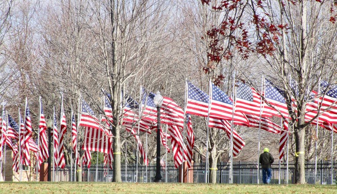 Geneseo’s Aisle of Flags in City Park and North Park.