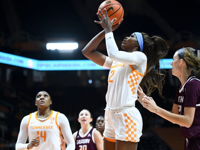Tennessee forward Rickea Jackson (2) attempts to score during the NCAA college basketball game between the Tennessee Lady Vols and Eastern Kentucky Colonels on Sunday, November 27, 2022 in Knoxville Tenn.
