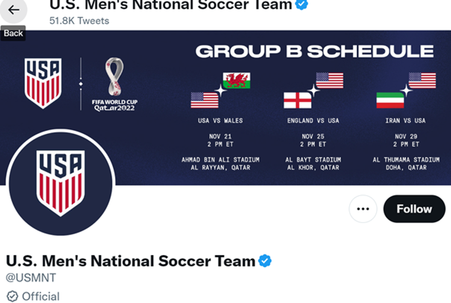 The banner on the U.S. Men's National Soccer Team's Twitter account