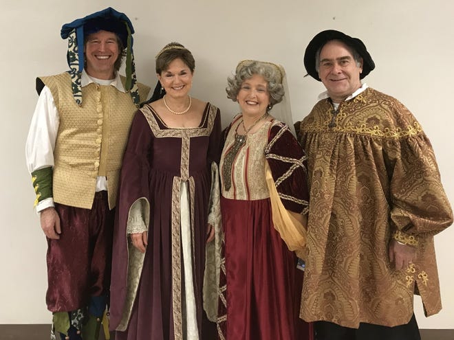 Bill Svelmoe, left, Nancy Menk, Susan Baxter and Richard Baxter model their costumes for the 50th annual Madrigal Dinners at Saint Mary's College that will be held Dec. 2-4, 2022, in the Saint Mary’s College Student Center’s Rice Commons.