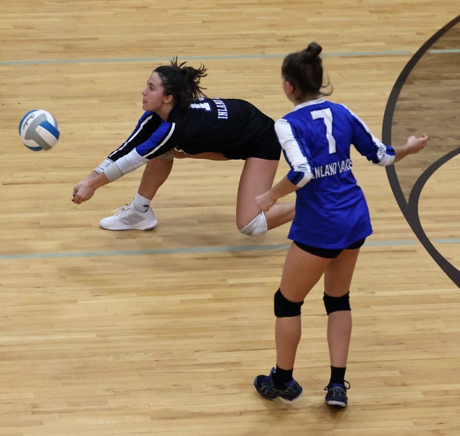 Inland Lakes senior libero Ryann Clancy (left) made the All-Ski Valley Conference volleyball first team. Senior teammate Hannah Robinson (7) earned a spot on the second team.