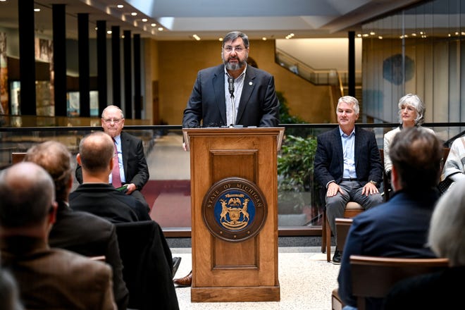 State Sen. Jim Stamas, (R-Midland), speaks during a dedication ceremony in Lansing last November. Stamas is term limited and will leave after a 14-year career as a state lawmaker.