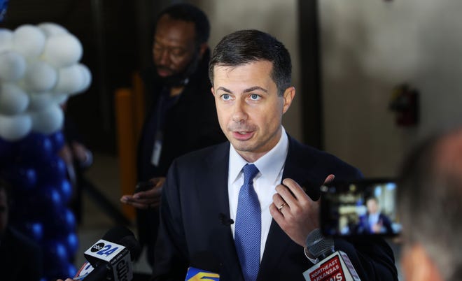 US Secretary of Transportation Pete Buttigieg answer further questions about transportation during his visit to new deicing facility at Memphis International Airport on Nov. 29, 2022 in Memphis.