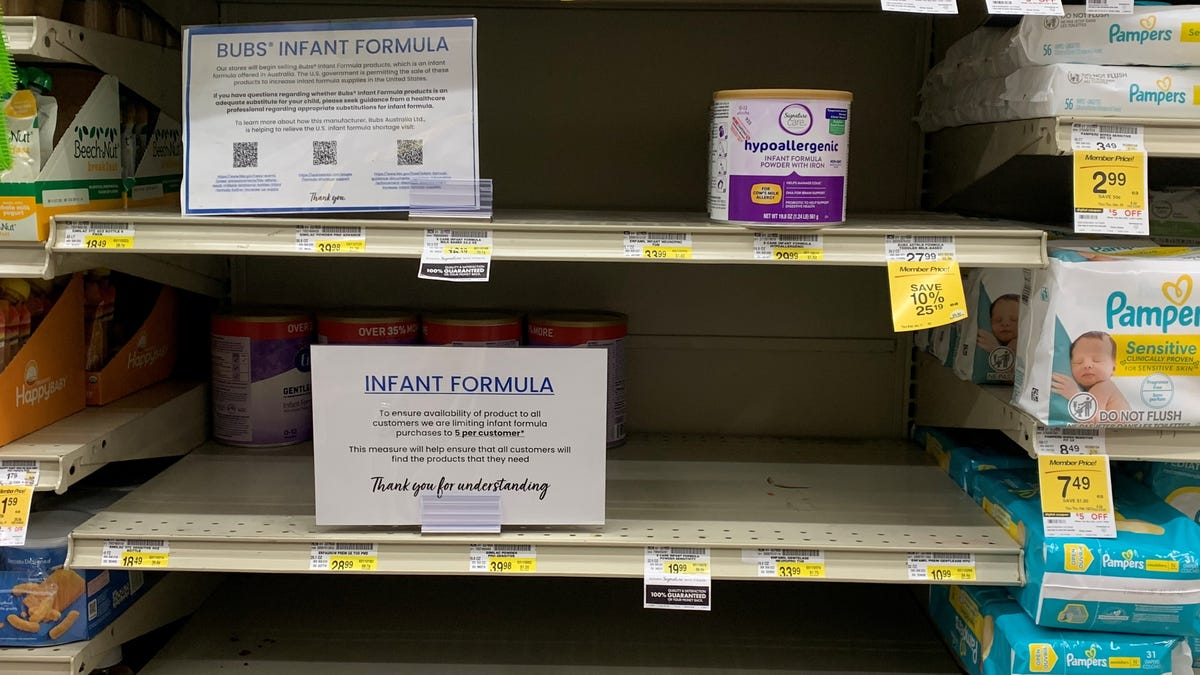 Infant formula shortages are still evident at a grocery store in Washington, D.C., where supplies are being rationed.