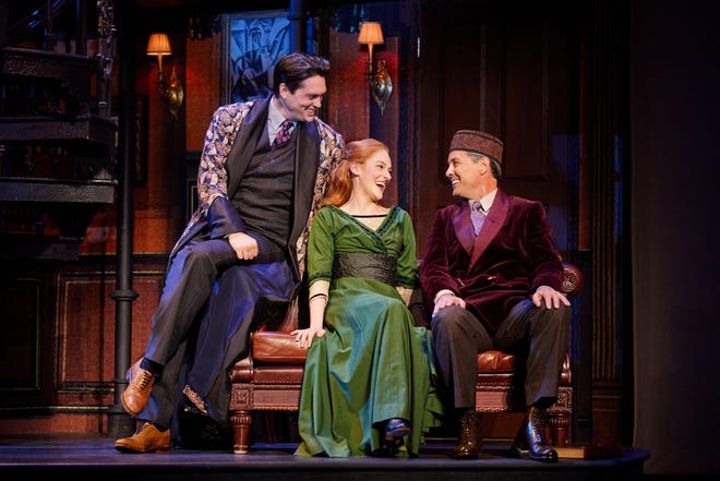 From left, 2020 FSU/Asolo Conservatory graduate Jonathan Grunert stars as Professor Henry Higgins in the national tour of the Lincoln Center production of “My Fair Lady,” with Madeline Powell as Eliza Doolittle and John Adkison as Colonel Pickering.