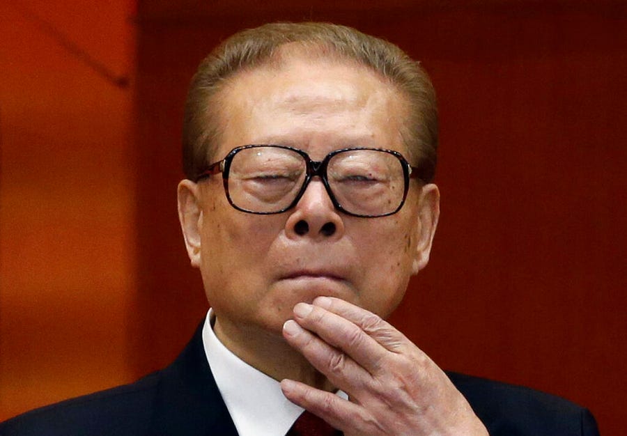 Former Chinese President Jiang Zemin watches the proceedings at the opening session of the 18th Communist Party Congress held at the Great Hall of the People in Beijing, Nov. 8, 2012. Jiang has died Wednesday, Nov. 30, 2022, at age 96.
