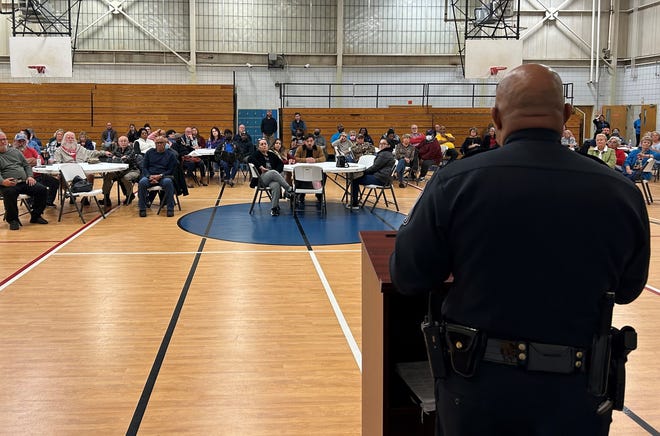 Hopewell Police Chief A.J. Starke addresses residents Wednesday, Nov. 30, 2022 during a 'Crime Summit' town-hall meeting at the Hopewell Community Center.