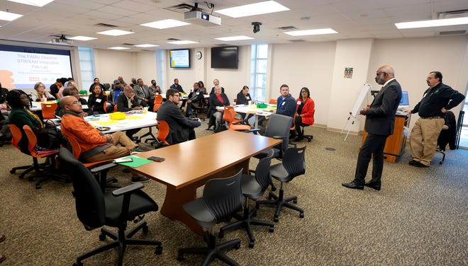 FAMU and Chevron have partnered to build the Innovation Fab Lab in the Gore Education Complex on Thursday Dec 1, 2022. FAMU President Larry Robinson speaks.