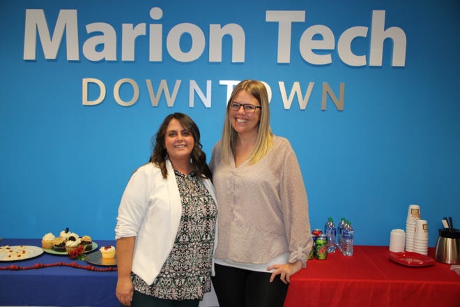 Brandy Page, left, and Mandy Knight are friends and coworkers at Marion Technical College who participated in the Team division of the recent UpSkill-A-Thon event. Page said they enjoyed working and learning new skills together.