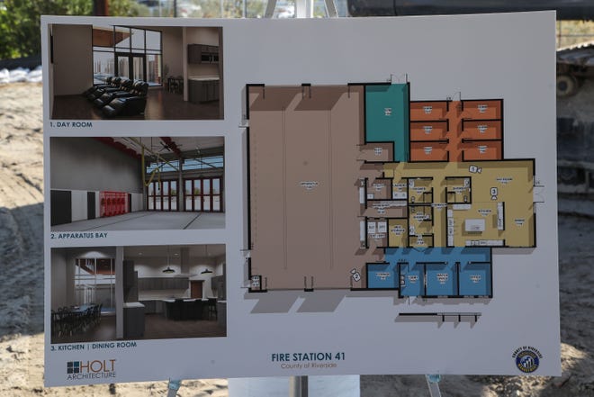 A schematic shows the layout for the interior of the future Fire Station 41 in North Shore, as seen during a Dec. 1 event at the site.