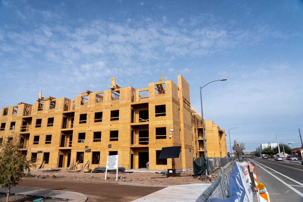 A view of the construction site for Harmony at the Park, an affordable housing project, near Interstate 10 and Van Buren Street in Phoenix, Ariz. on Dec. 2, 2022.
