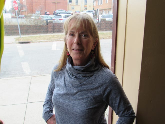 Nancy Kuhel, executive director of the Clintonville Area Business Association, stands inside the Cornerstone Deli & Café.  Kuhel said she has not reached her goal since announcing her membership increase in March, but has doubled the ranks of the trade association.