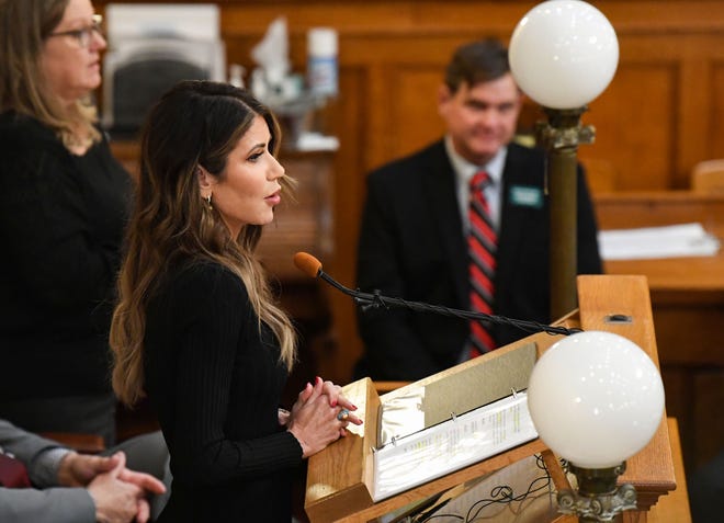 Governor Kristi Noem gives the annual budget address on Tuesday, December 6, 2022, at the South Dakota State Capitol in Pierre.