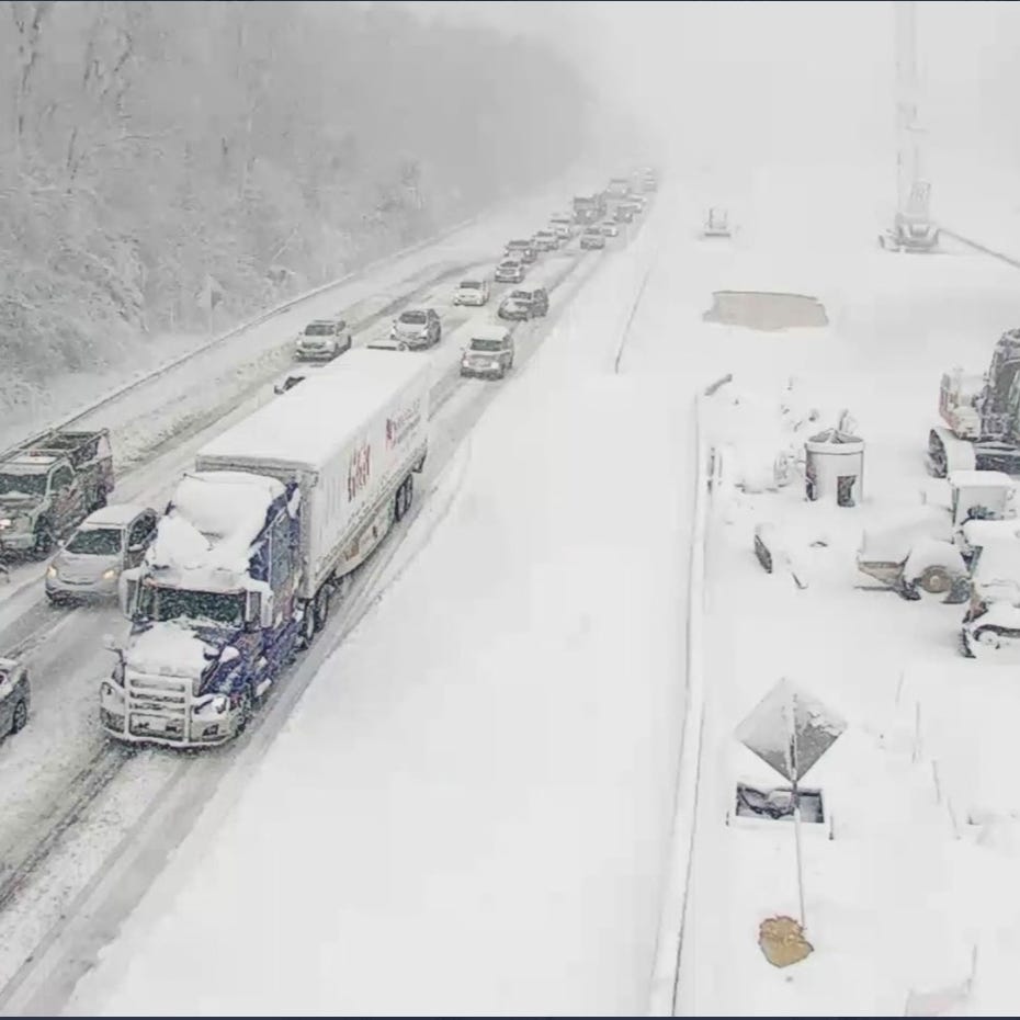 January 4, 2022: Northbound and southbound sections of Interstate 95 near Fredericksburg, Va., are closed because of snow and ice.