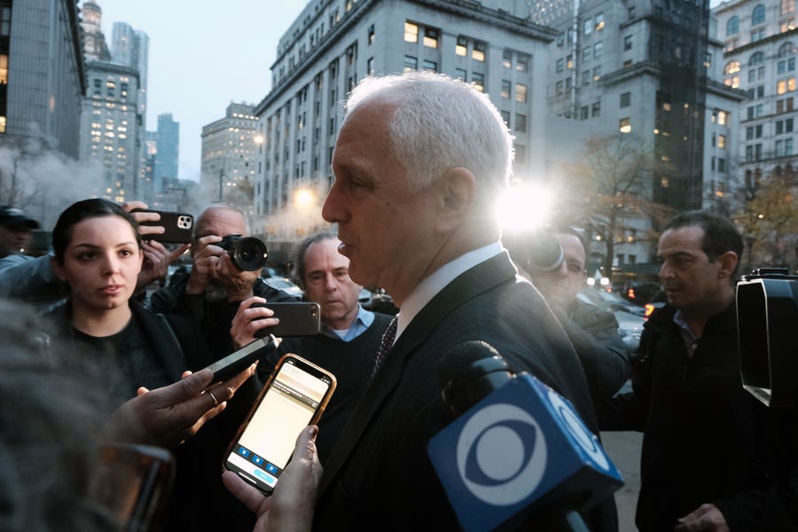 Alan Futerfas, an attorney for the Trump Payroll Corporation, walks out of the New York Supreme Court after the Trump Organization was convicted on all charges in a criminal tax fraud scheme on December 6, 2022 in New York City.