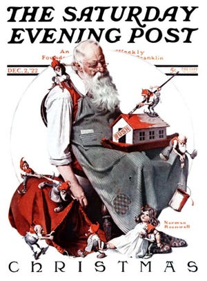 Norman Rockwell painted this Santa Claus portrait for a December 1922 edition of the Saturday Evening Post.