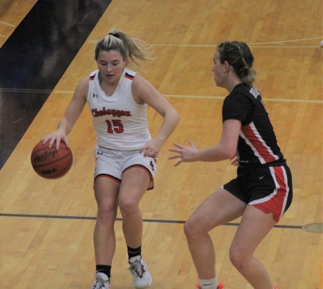 Senior point guard Cassidy Jewell (15) led the Cheboygan varsity girls with six points in a road loss at Grayling on Wednesday night.