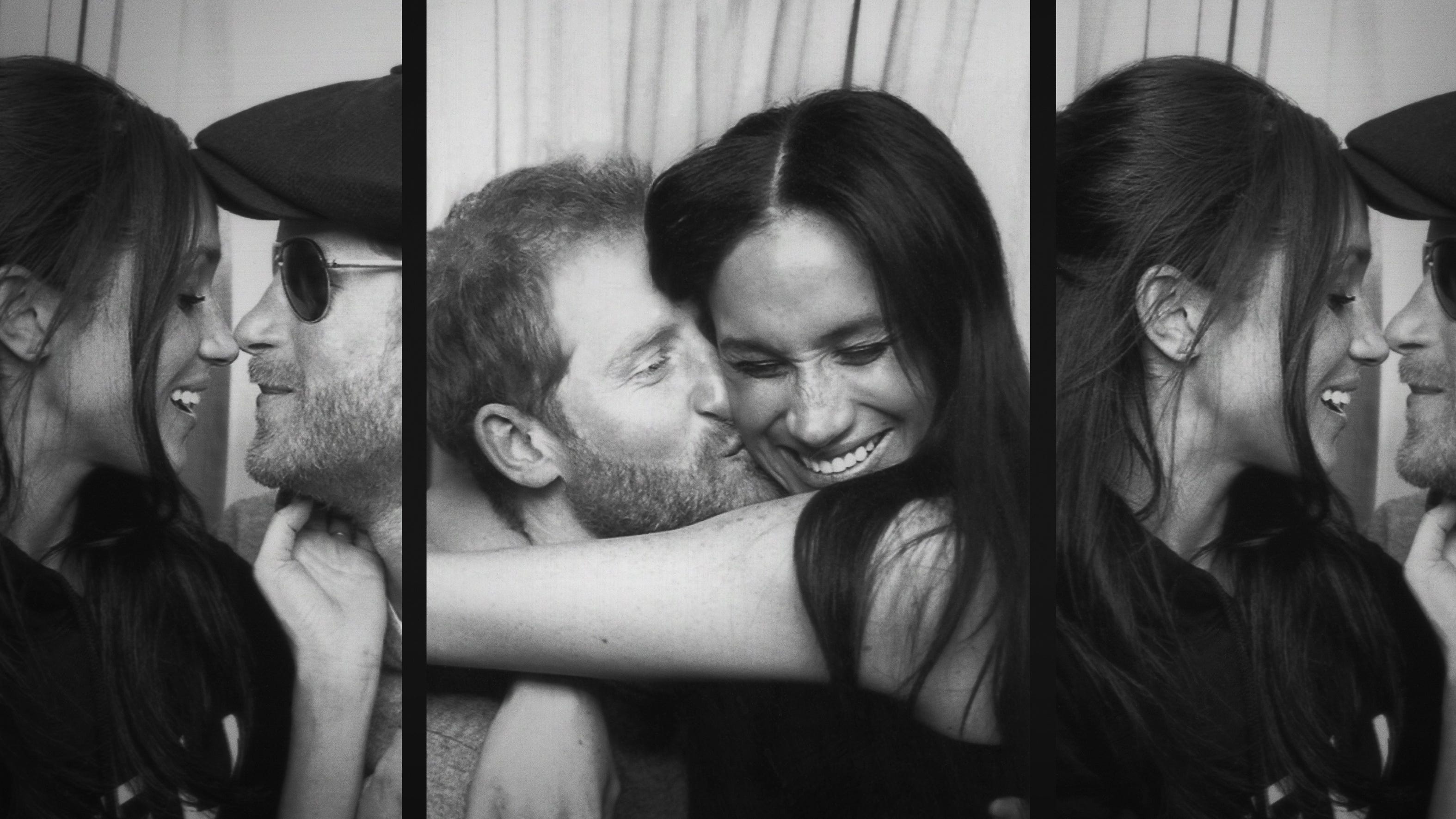 Prince Harry and Meghan love on each other in a collage of photos.