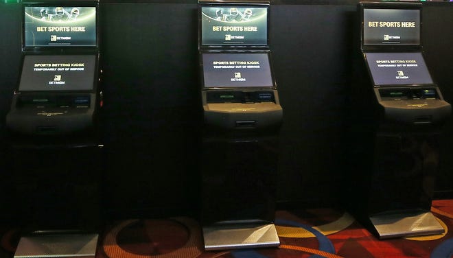 Sports betting kiosks are ready at the new MGM Northfield Park sportsbook area in Northfield.