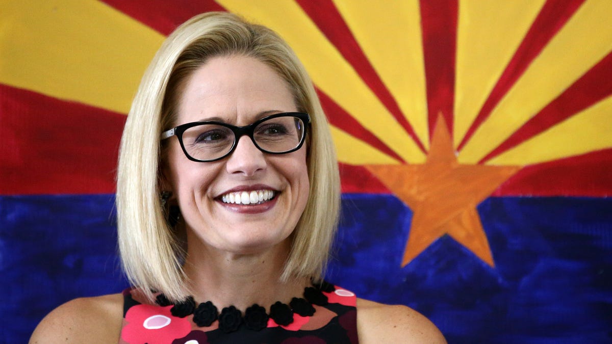 Kyrsten Sinema, the Democratic candidate for the U.S. Senate appears at get-out-the-vote event with members of the Veterans for Sinema coalition and volunteers on Nov. 1, 2018 in Phoenix, Ariz.