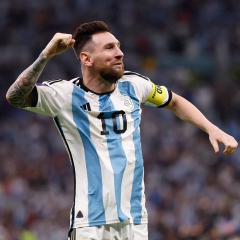 Argentina forward Lionel Messi celebrates after de