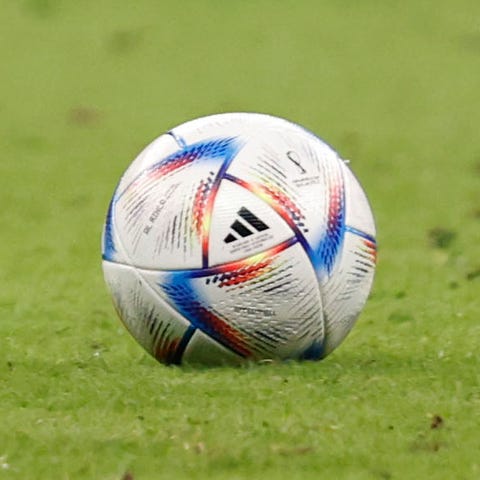 Soccer ball shown during World Cup quarterfinal ma