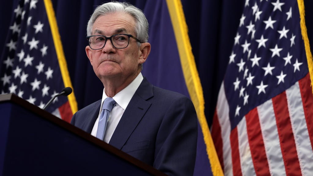 Federal Reserve Board Chairman Jerome Powell speaks during a news conference after the Federal Reserve announced that it would raise interest rates by a 0.5 percentage point to 4.5.