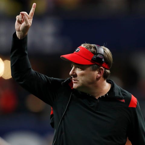 Georgia coach Kirby Smart reacts after the Bulldog