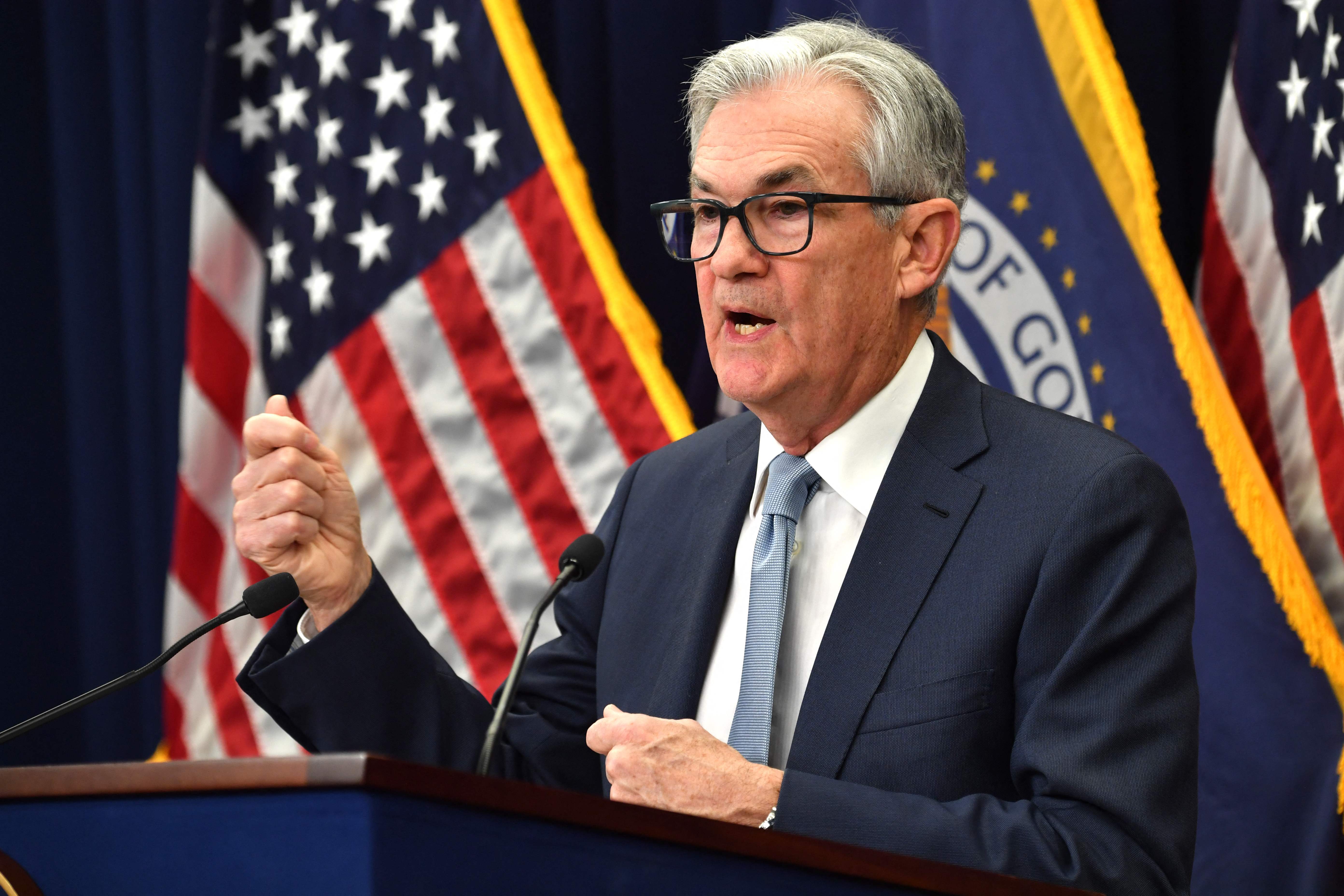 Federal Reserve Board Chairman Jerome Powell speaks at a news conference after a Federal Open Market Committee meeting at the Federal Reserve Board Building in Washington, DC on December 14, 2022.