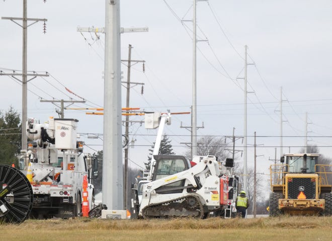 American Electric Power is replacing old wooden power poles and lines between Bucyrus and Shelby. On Friday, a crew from Harlan Electrical Construction was working on Crestline Road at Ohio 602.