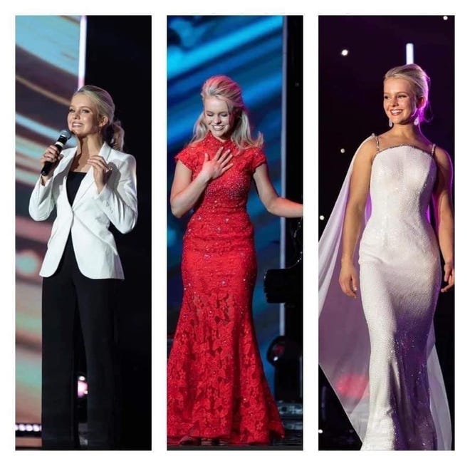 Miss Ohio Eliabetta Nies is shown on stage in various stages of competition at the Miss America Scholarship Program in Connecticut.