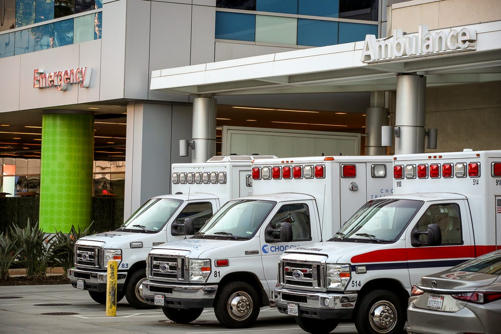 Three ambulances are parked in front of the emergency room at Childrens Health of Orange County on Tuesday, Nov. 1, 2022.