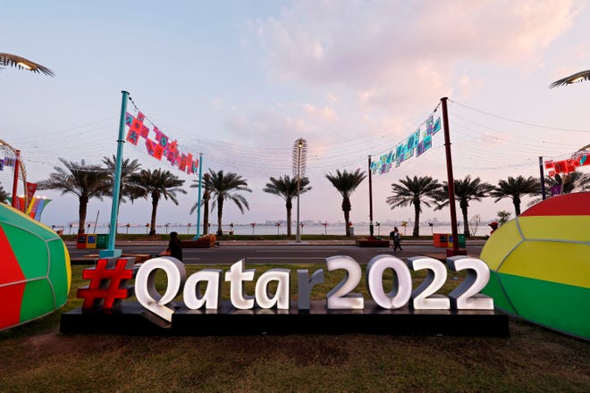 Een zicht op de decoraties van de FIFA Wereldbeker 2022 rond Doha.