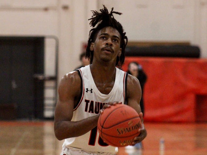 Taunton’s Chris Perault prepares to take a free throw during a Hockmock League game against North Attleboro.