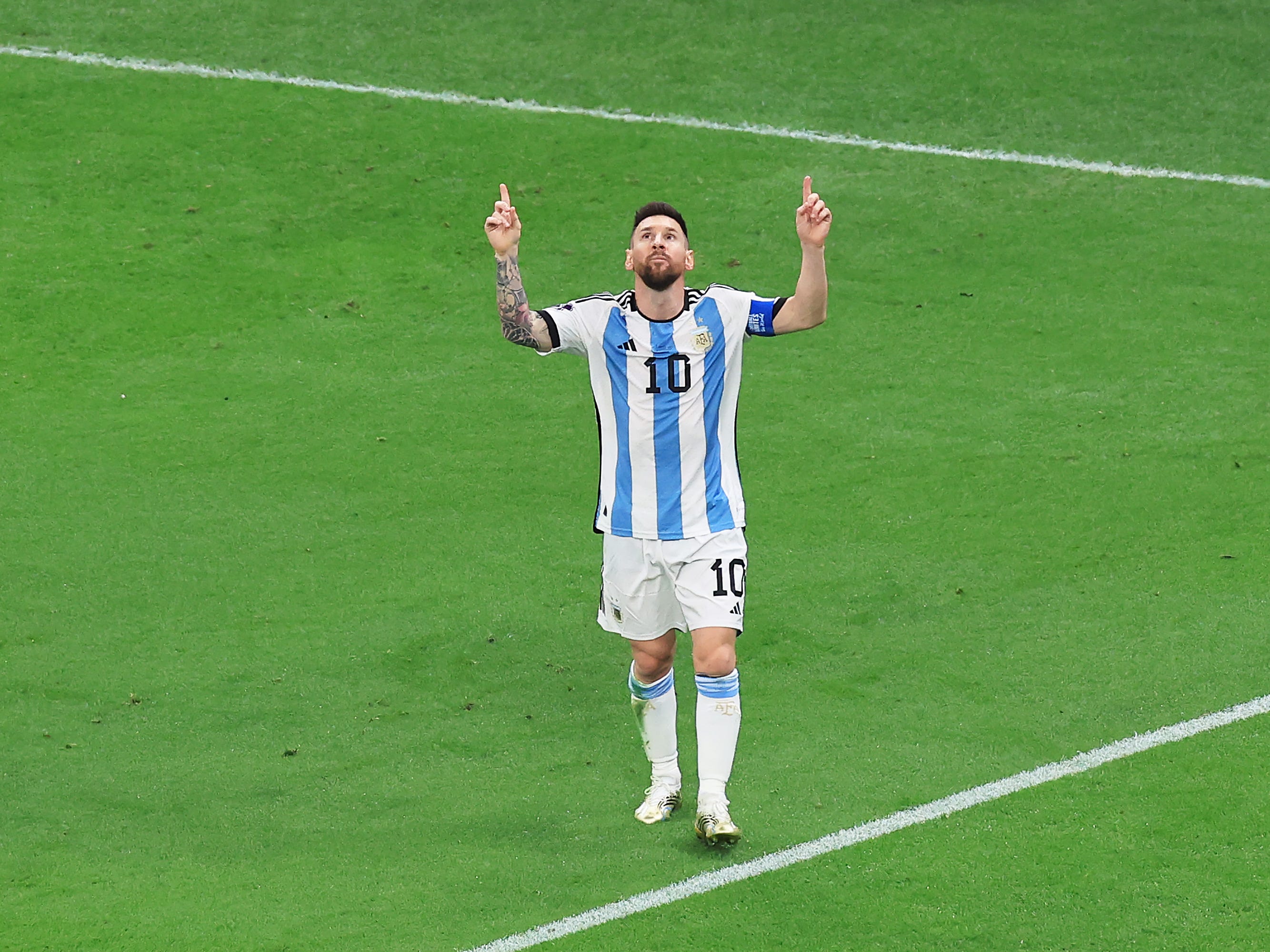 Lionel Messi celebrates after scoring the team's first goal in Sunday's final.