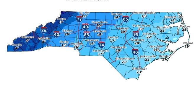 With a low near 20. Fayetteville could see its coldest Christmas in more than 20 years.