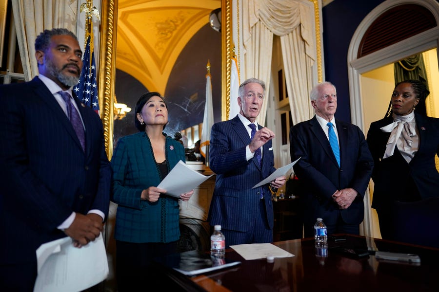 House Ways and Means Committee Chairman Richard Neal, D-Mass., talks to the media after the House Ways & Means Committee voted on whether to publicly release years of former President Donald Trump's tax returns during a hearing on Capitol Hill in Washington, Tuesday, Dec. 20, 2022.