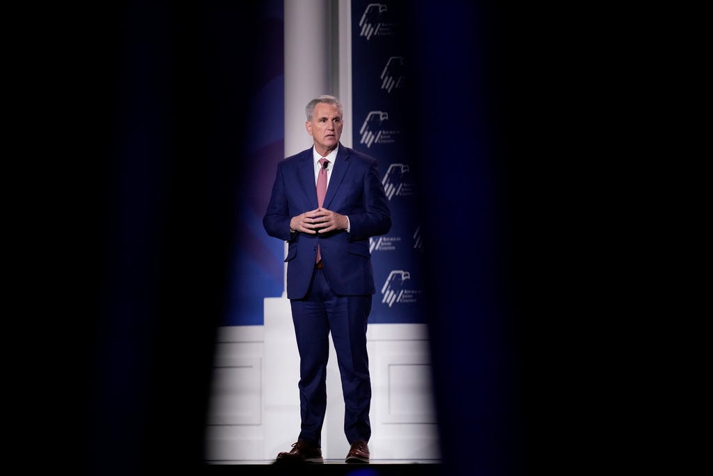 House Republican Leader Kevin McCarthy, of Calif., speaks at an annual leadership meeting of the Republican Jewish Coalition, Nov. 19, 2022, in Las Vegas.