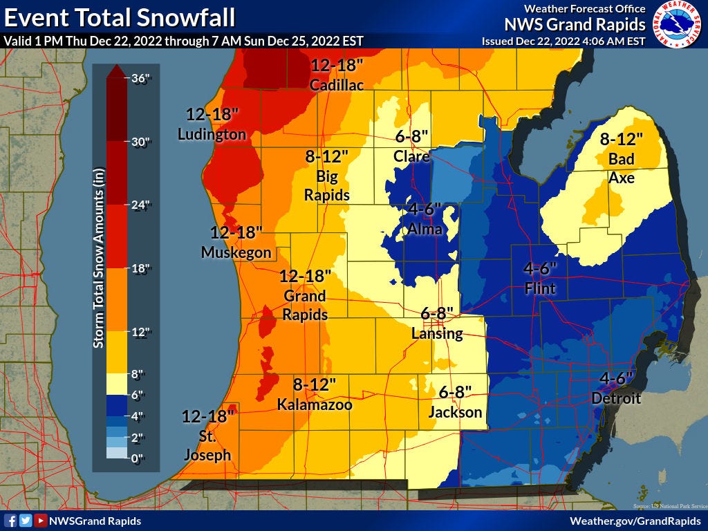 Michigan snowfall predictions How much your area will get